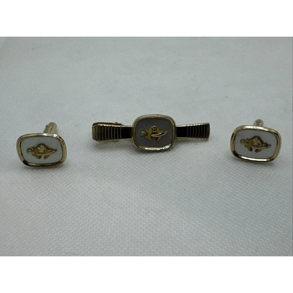 Vintage Anson Fraternal Shriner Freemasonry Cufflinks & Tie Clip Mason Masonic